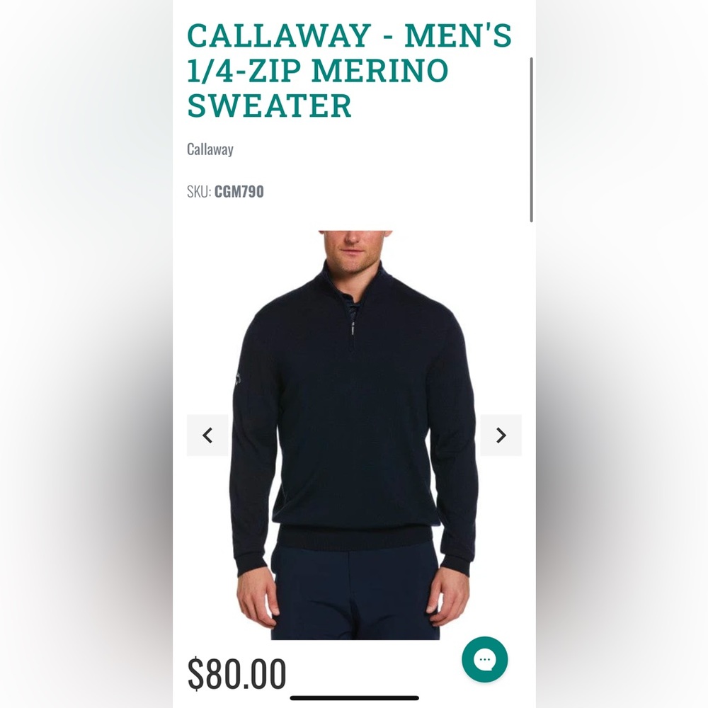 CALLAWAY - MEN'S 1/4-ZIP MERINO SWEATER WITH MODELO BEER LOGO SIZE SMALL